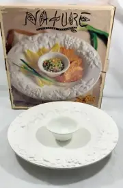 Antica Fornace Italy Nature Heavily Embossed Ceramic Chips & Dip Platter NIB