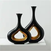 Black Gold Donut Vase Set 2Pcs Decorative Vases for Home Decor Extra Large Matte Black Vases for Decor Living Room Table Entryway Shelf Bookcase Mantel or Fireplace Decorations (fine Matte)