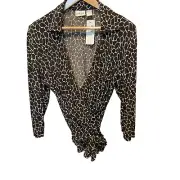 Chico’s NWT Giraffe Bliss Animal Print Wrap Brown Long Sleeve Stretchy Top