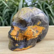 648g 95mm Natural Realgar Skull Figurine Quartz Crystal Carving Decor Gift