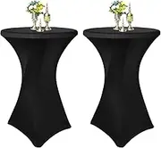 2 Pack Black Cocktail Spandex Stretch Square Corners Tablecloth|32"x43" Cocktail Round Tablecloth |Stain 、Wrinkle Resistant、Washable for Bar Wedding Cocktail Party Banquet Table