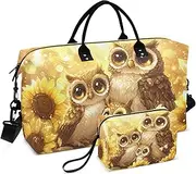 [ZRYSMY] Sunflowers Gold Owls Duffel Bag for Traveling, Travel Bag Gym Bag, with Multiple Interior Pockets Shoulder Weekender Bag for Women Men with Toiletry Bag 20.5L x 1.9W x 13.8H, Multi-Colored, one