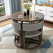 Round Dining Table and Chair Set 80cm Small Round Picnic Table Home Office Meeting Room Furniture Combination Gray Color Ideal for Home Office and Kitchen Meetings.