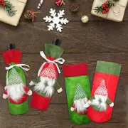 NEW Red & Green 5 pack Wine Bottle Cover Bags Santa Faceless Gnome Christmas
