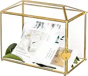 NCYP 26cm Gold Geometric Glass Card Box with Slot and Heart Lock, Handmade Brass Clear Terrarium Planter for Wedding Receiption, Large Simple Party Centerpiece, Glass Box and Lock Only