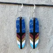 Santo Domingo-Native American Large Multi-Stone FEATHER Earrings-Rudy Coriz