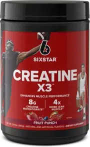 Six Star Creatine Monohydrate Powder, X3 (Fruit Punch) - Flavored Creatine HCl P