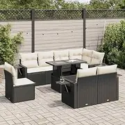 Garden Sofa Set, Patio Furniture Set with Water-Resistant Bag, Wicker Outdoor Chairs for Balcony, Lawn, Garden - 9 Piece Black Poly Rattan