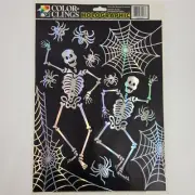 Vintage Color Clings Halloween Window Decal Holographic Skeletons Spider Webs