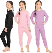 [Resinta] 3 Sets Girls Waffle Thermal Underwear Set Winter Waffle Cotton Thermal Top and Bottom Long Johns Warm Base Layer