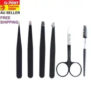 Stainless Steel Eyebrow Tweezers Trimmer Scissors Mascara Brush Makeup 5pcs Set