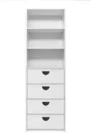 Geneva 3 Shelf 4 Drawer Built In Wardrobe - White - Slim - Half Moon Black