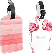 [WOSHJIUK] Luggage Tags,2 Pack Labels Suitcase Tags,Pink Watercolor Flamingo,Luggage Tags Privacy Protection Travel Bag Tag