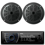 Pyle PLRMR27BTB Single DIN USB/AUX Bluetooth Marine Receiver & 2x Pyle Speakers