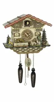 Quartz Cuckoo Clock Black forest house with music, moving hunte.. TU 4239 QM NEW