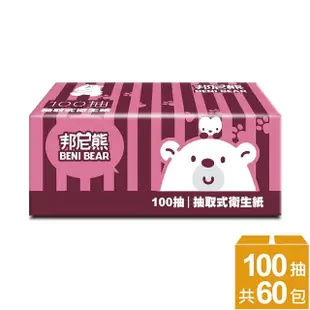 【Benibear 邦尼熊】復古酒紅條紋抽取式衛生紙(100抽10包6袋)