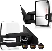 Power Folding Switchback Towing Mirror Compatible with 2014-2018 Chevy Silverado GMC Sierra with Switchback Running Turn Signal Light Power Adjustment Tow Mirror Heated Paint White 8624