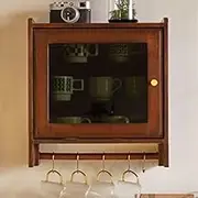 Tweizhenba Solid Wood Wall Cabinet with Glass Door Desktop Storage Rack Living Room Wall Rack Wall Rack Wall Hanging Cup Rack 16.7 x 7.1 x 17.7 Inch Kitchen Wall Hanging Storage Cabinet