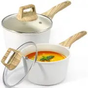 GiPP 1.5Qt & 2.5Qt Sauce Pan Set with Lid Nonstick - White Granite Non Stick ...