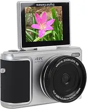 4K 64MP Digital Camera for Selfie, Auto Focus Vlogging Camera, with 16X Digital Zoom, Flash, 2.8 Inch 180° Flip Screen, Compact Retro Camera (Silver)