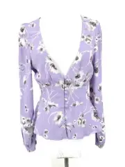 New Flynn Skye Morning Bouquet Blouse Womens S Top Rayon Button Front Lavender