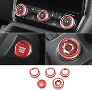 KUJOOY for Ford Ranger 2023 2024 Air Conditioner AC Switch Vol Audio Engine Start Stop Button Dirve Modes Knob Cover Rings Decor, Aluminum Alloy Accessories (Red)