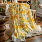 Yellow Floral Print Tablecloth Ruffle Rectangle Dining Table Cloth Kitchen Cover