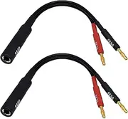 CESS-020 1/4 Inch TS to Dual Banana Plug Speaker Adaptor, 6 Inch - Mono 6.35mm Female Jack to Banana Cable - 2 Pack