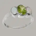 Solid 925 Sterling Silver Natural Peridot & Opal Womens Trilogy Ring
