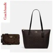 Coach Bundle Zip Top Tote In Signature Canvas and a Double Zip Wristlet
