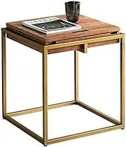 Coffee Table Square Wood Side Table Home Retro Decor Corner Table Bedroom Metal Frame Bedside Table Living Room Drawer Small Coffee Table Center Table for Living Room Furniture