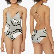 Norma Kamali Black Tye Dye Slip Mio Strappy One Piece Swim Suit XS $125