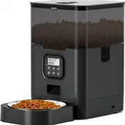 Automatic Pet Feeder Intelligent Schedule Meal Times Pet Feeder with Stainless Steel Bowl Pet Cats Dogs Dry Food Dispenser (Black-6L)