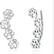 [HOMEYU] S925 Sterling Silver Jewelry Paw Ear Crawler, Puppy Dog Cat Pet Paw Print Stud Earrings