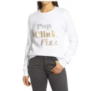 Nordstrom 1901 White Gold Silver Sweatshirt Size Small New Year Pop Clink Fizz