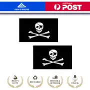 2PCS 3X5ft Skull and Crossbones Jolly Roger Pirate Flag Heavy Duty Outdoor Flag