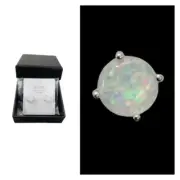 Men’s Opal Stud Earrings, Lab Created Stones & Gift Box, Unisex October Birthday