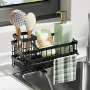 Sponge Holder for Kitchen Sink, Sink Caddy with High Brush Holder, Black