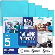 GlareShade Fluorescent Light Covers for Ceiling Lights in School Classroom or Office | Calming Magnetic Blue Light Filters Provide Relief from Glare, Headaches, & Sensory Overload | 5 Count Blue