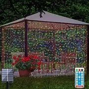 33M 300 LEDs Solar Curtain Light Outdoor Remote Control Light 8 Lighting Modes Fairy Lights IP65 Waterproof Leather Thread Lights Christmas Party Wedding Home