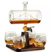 Whiskey Decanter Globe Set with 4 Etched Whiskey Glasses - for Liquor Scotch ...