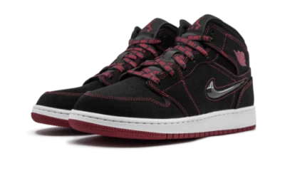 Air Jordan 1 Mid Fearless (GS) Size 4.5Y/WMNS 6 Black/Gym Red-White CU6617-062