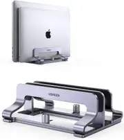 UGREEN Vertical Laptop Stand for Desk, Dual Slot Aluminum Holder, Adjustable Dock, Compatible with MacBook, Chromebook, up to 17.3 Inch, Grey
