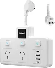Itreatu Power Board,6-in-1 Power Strip,Night Light Feature Included,3 Individual Switch,Double Adapter,Surge Protection,2 USB Ports,2 Type-c,Suitable for use in Travel,Office,Bedroom,Home