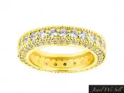 1.85Ct Round Diamond Milgrain Eternity Band Ring Accents 14k Yellow Gold H SI2