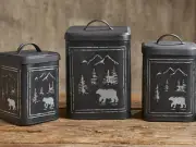 Black Bear Canister Set of 3 Rustic Mountainous Home Decor Brand New