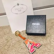 PRADA Initial A Letter Keyring Key Holder Bag Charm Orange Pink Leather w/Box