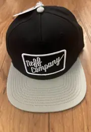 NWT NEFF COMPANY Baseball Cap Hat Black Adjustable Snapback Flat Bill Grey Logo