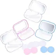 [BEBEMOKO] 4 Boxes Durable Contacts Lens Cases Mixed Style Portable Protectors for Travel Sturdy and Leak Storage Containers for Use