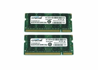 **NEW**Crucial (4GB x 2Pcs= 8GB Kit) PC2-6400S DDR2 CT51264AC800 Laptop Memory